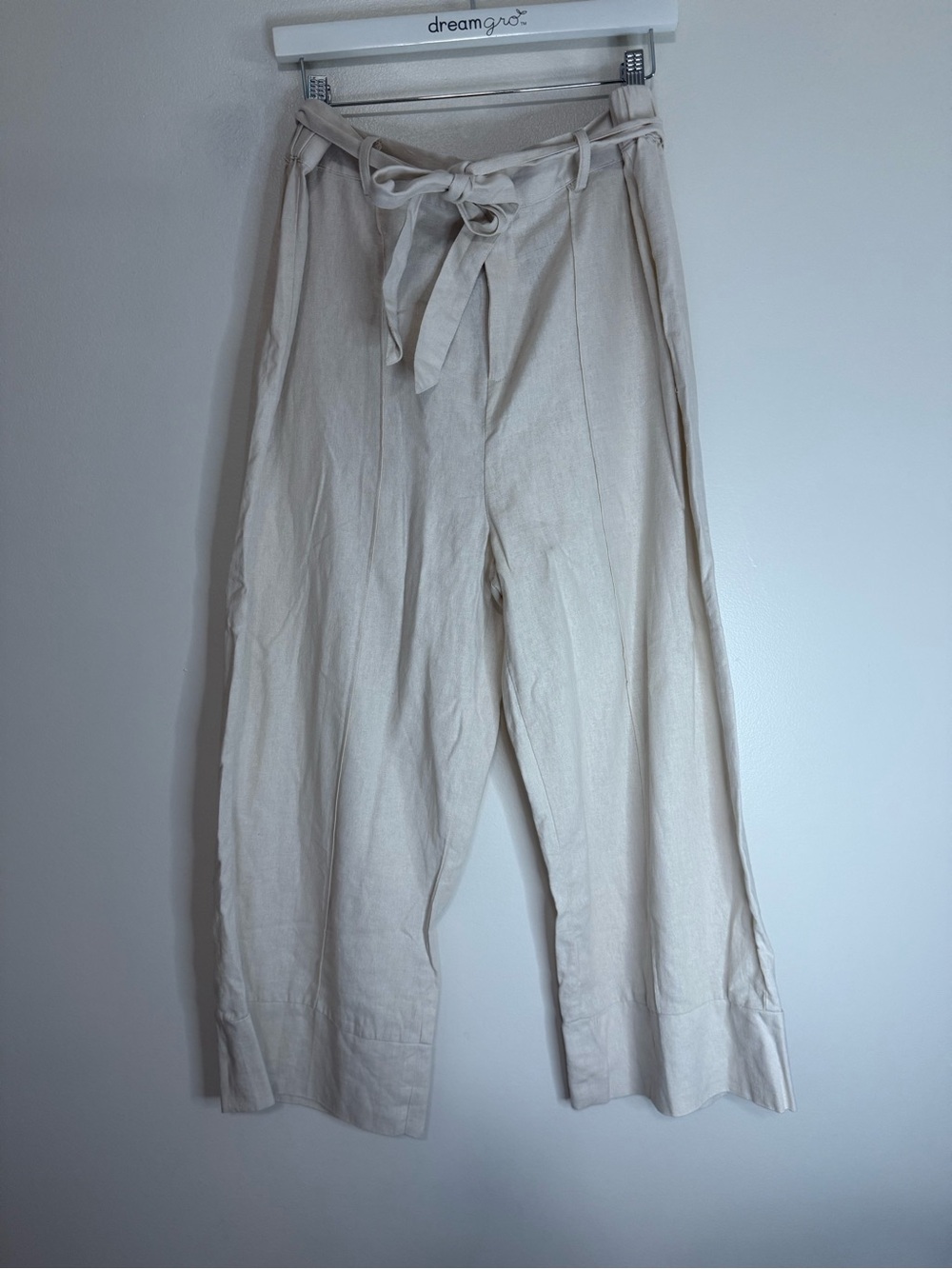 Joie NWT Cream Linen-Blend Tie Waist wide leg cropped pants  size XL